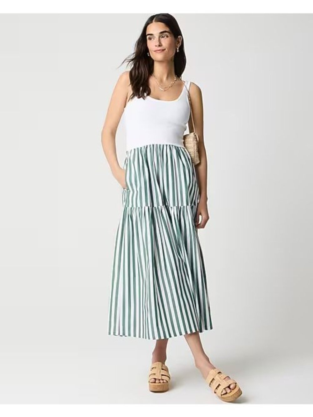 J.Crew Factory Striped Tiered Knit Mixy Dress Green Women’s Size Small Midi EUC - Picture 4 of 16